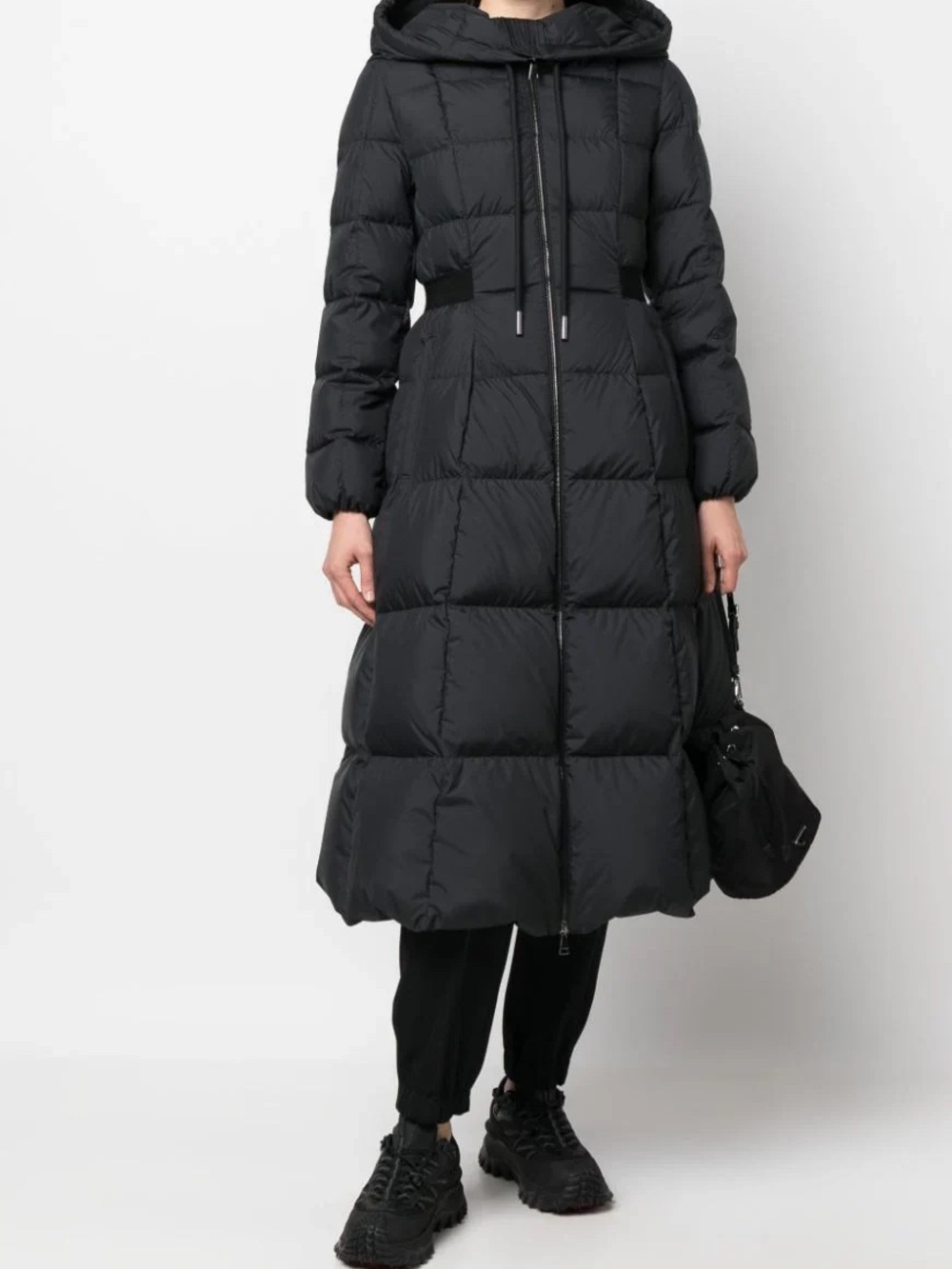 Moncler Black Long Quilted Hooded Puffer Coat